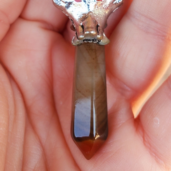New Silver Wolf Head Onyx Agate Pendulum Pendant. - Picture 13 of 15